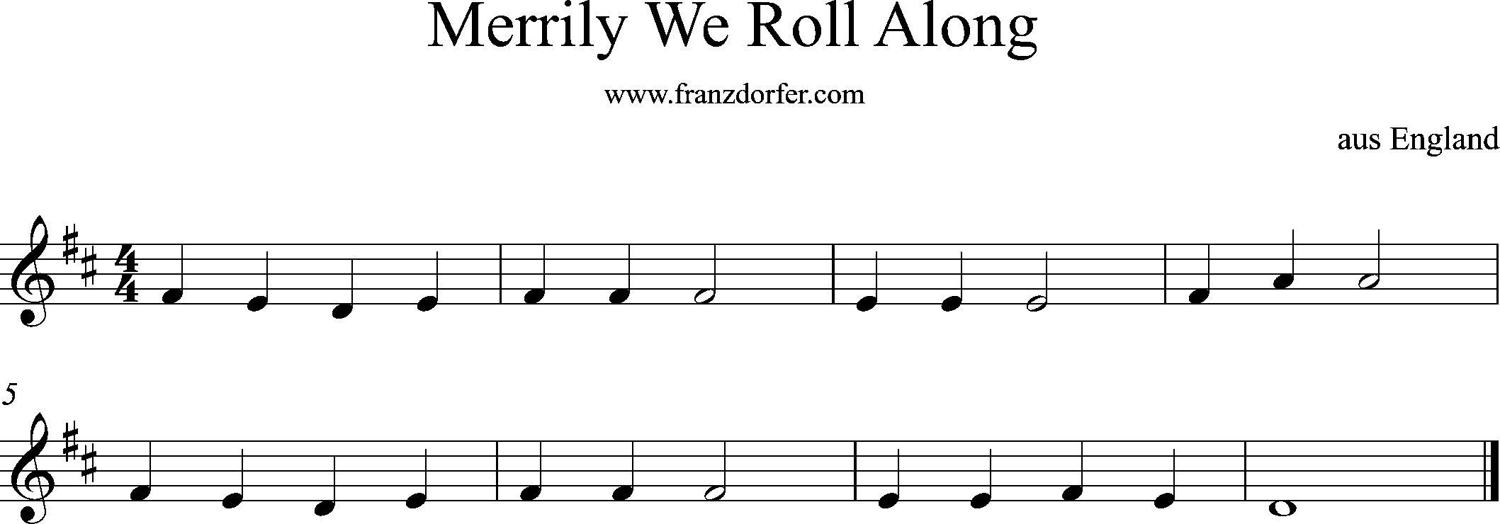 sheetmusic for Violin- D-Major, Merrily we roll along